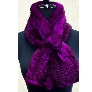 Purple and Black Rex Rabbit Fur Scarf